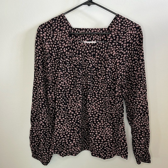 UNIVERSAL THREAD XS BLACK AND PINK FLORAL BOHEMIAN BLOUSE - Picture 1 of 7